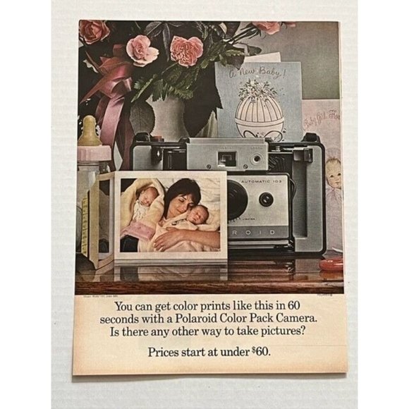 Polaroid Other - Vtg 1960s Polaroid Color Pack Camera Print Ad Mother & Baby Twins Bouquet Love